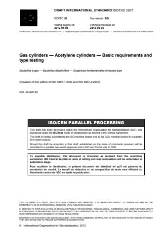 ISO 3807:2013 - Gas cylinders -- Acetylene cylinders -- Basic requirements and type testing