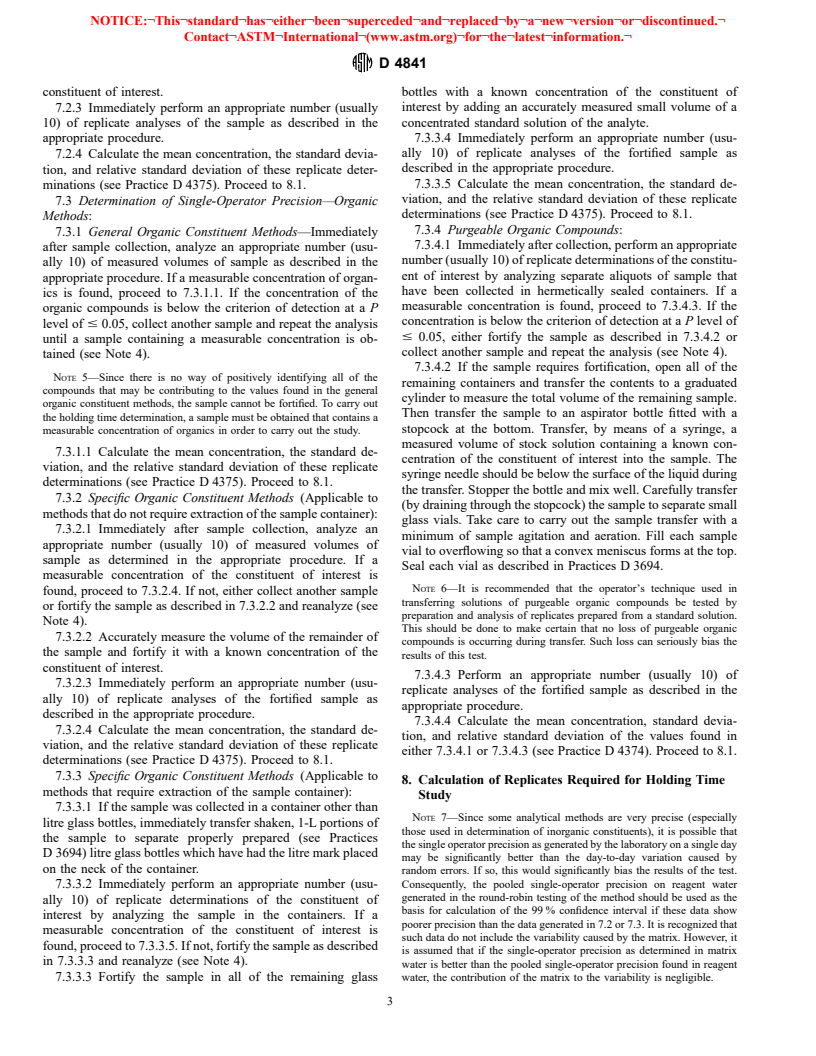 ASTM D4841-88(1998) - Standard Practice for Estimation of Holding Time for Water Samples Containing Organic and Inorganic Constituents