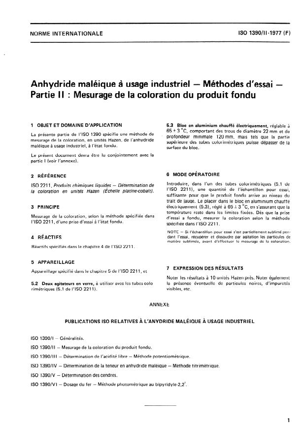 ISO 1390-2:1977 - Anhydride maléique a usage industriel -- Méthodes d'essai