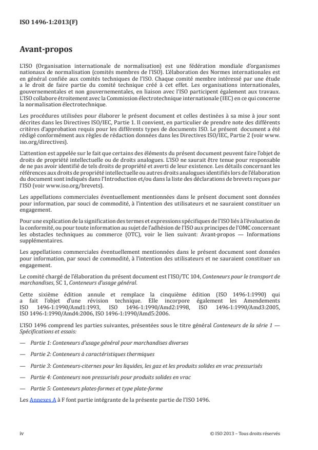 ISO 1496-1:2013 ISO 1496-1:2013 - Conteneurs de la série 1 -- Spécifications et essais - Page 4 preview