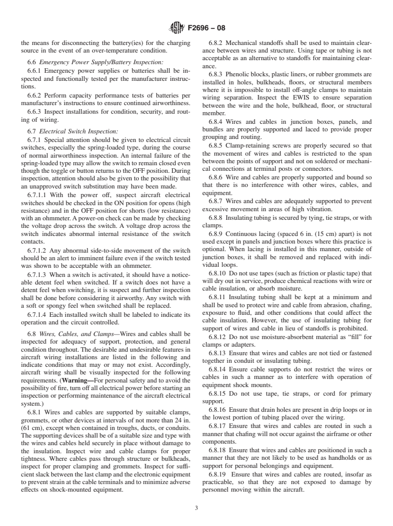 ASTM F2696-08 - Standard Practice for  Inspection of Airplane Electrical Wiring Systems