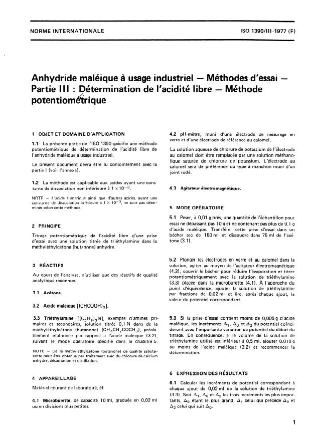 ISO 1390-3:1977 - Anhydride maléique a usage industriel -- Méthodes d'essai