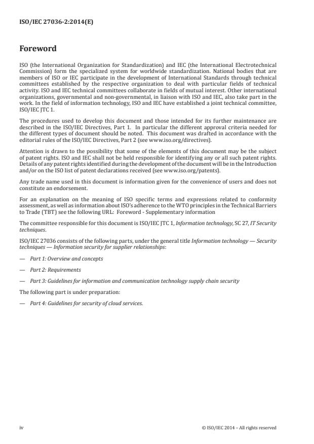 ISO/IEC 27036-2:2014 ISO/IEC 27036-2:2014 - Information technology -- Security techniques -- Information security for supplier relationships - Page 4 preview