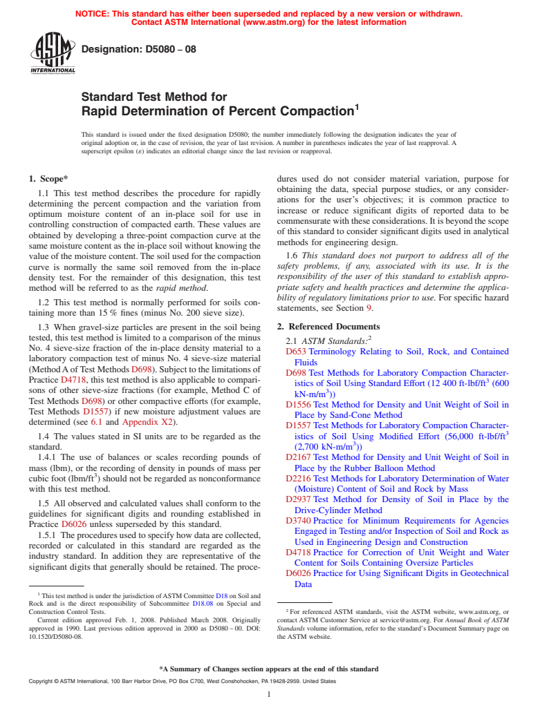 ASTM D5080-08 - Standard Test Method for Rapid Determination of Percent Compaction