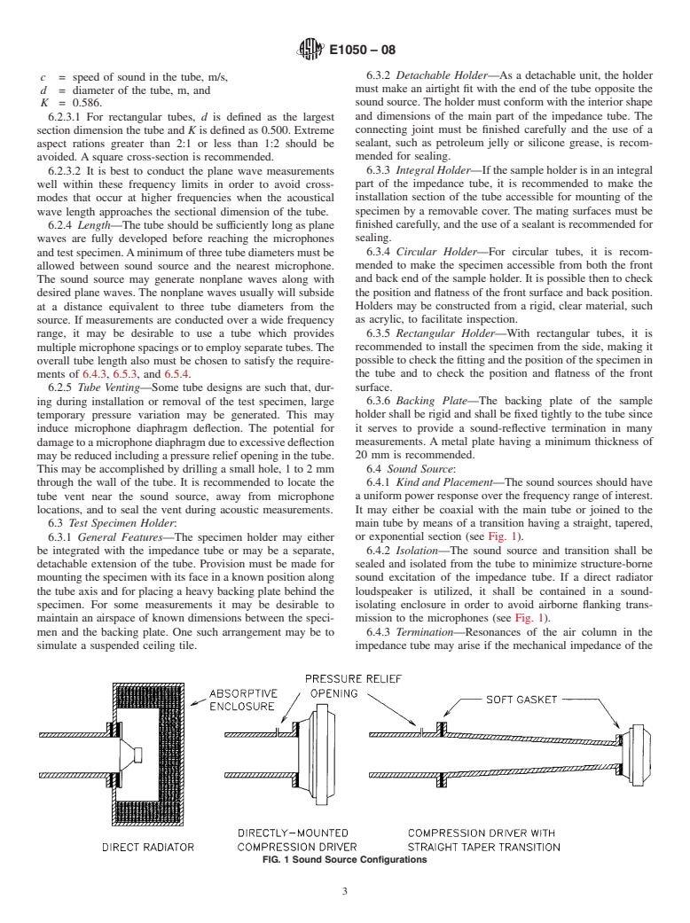 ASTM E1050-08 - Standard Test Method for Impedance and Absorption of Acoustical Materials Using A Tube, Two Microphones and A Digital Frequency Analysis System