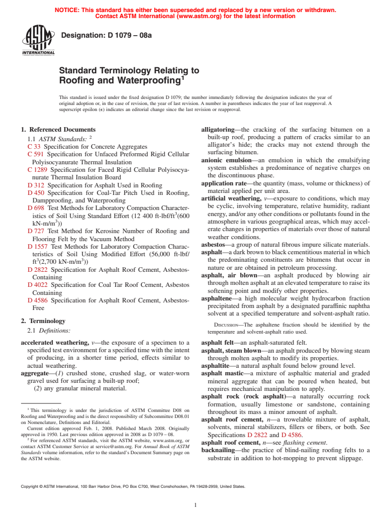 ASTM D1079-08a - Standard Terminology Relating to Roofing and Waterproofing