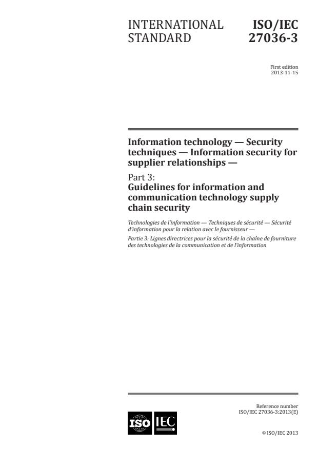 ISO/IEC 27036-3:2013 - Information technology -- Security techniques -- Information security for supplier relationships