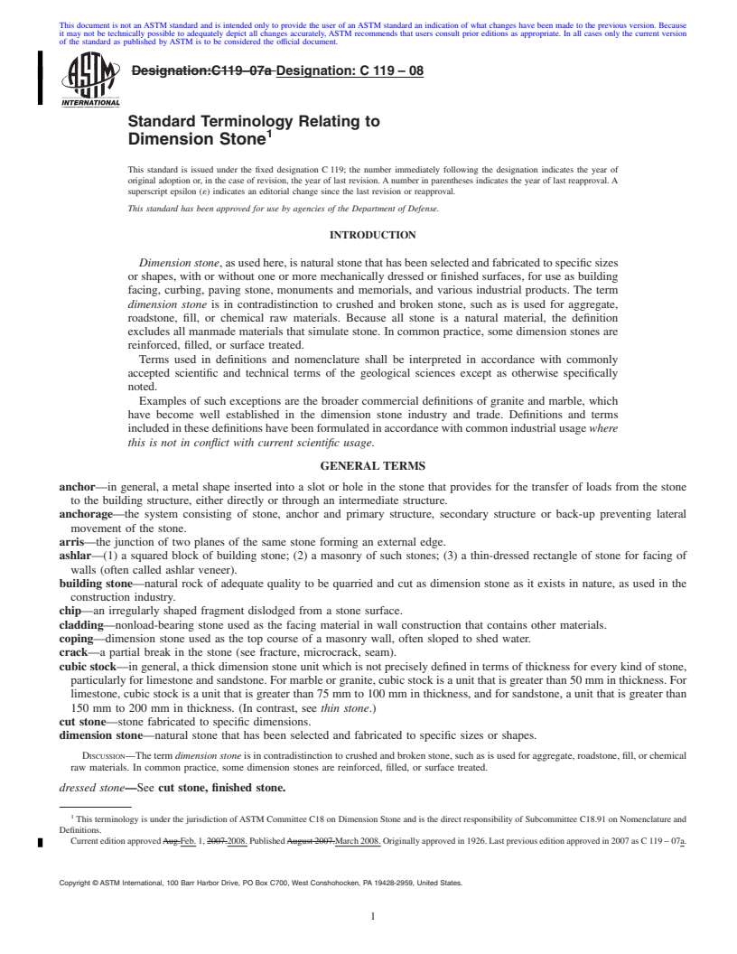 REDLINE ASTM C119-08 - Standard Terminology Relating to Dimension Stone