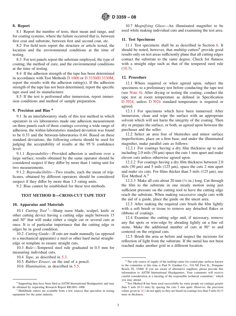 ASTM D3359-08 - Standard Test Methods for  Measuring Adhesion by Tape Test