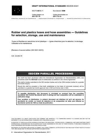 ISO 8331:2014 - Rubber and plastics hoses and hose assemblies -- Guidelines for selection, storage, use and maintenance