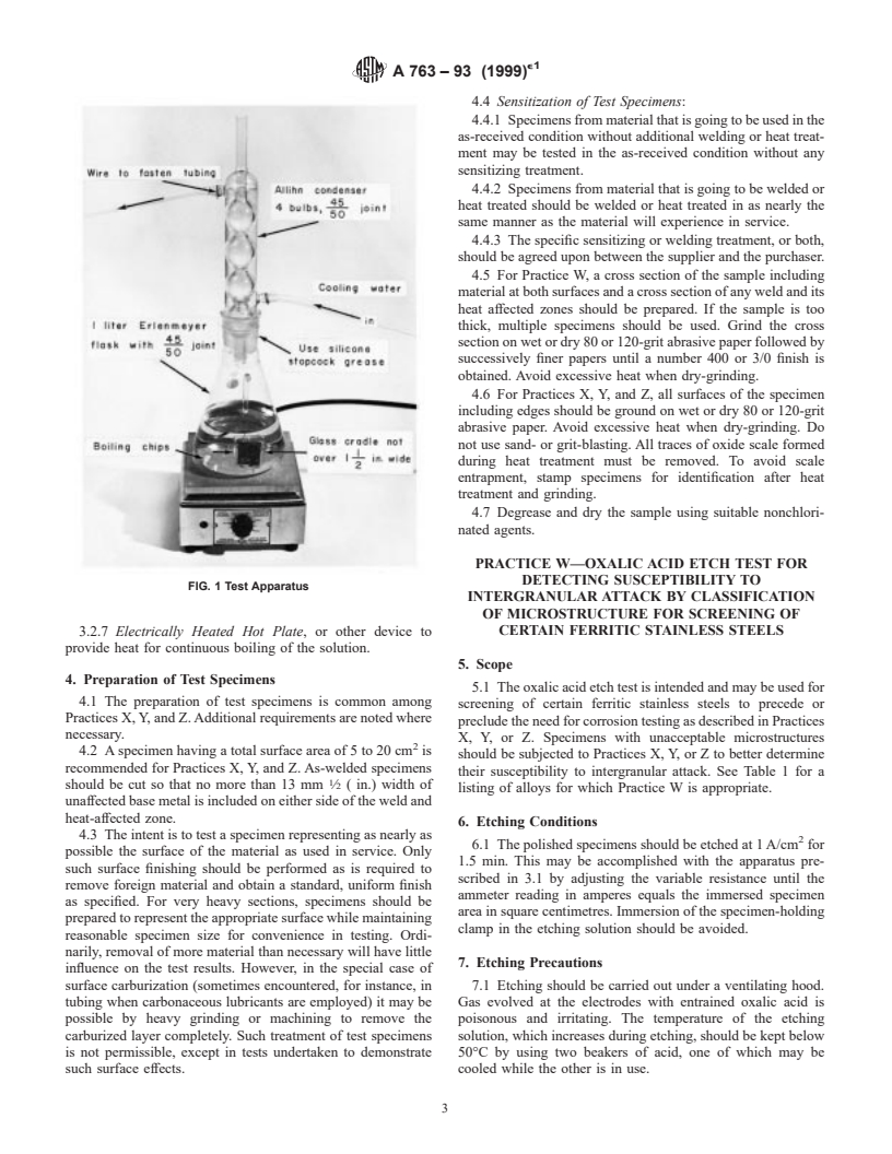 ASTM A763-93(1999)e1 - Standard Practices for Detecting Susceptibility to Intergranular Attack in Ferritic Stainless Steels