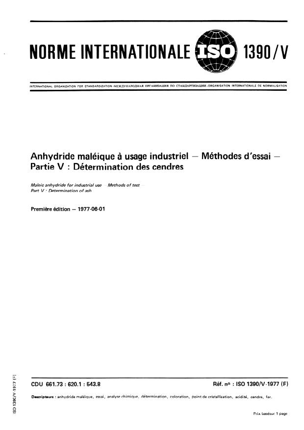 ISO 1390-5:1977 - Anhydride maléique a usage industriel -- Méthodes d'essai
