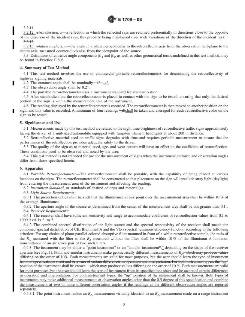 REDLINE ASTM E1709-08 - Standard Test Method for Measurement of Retroreflective Signs Using a Portable Retroreflectometer at a 0.2 Degree Observation Angle