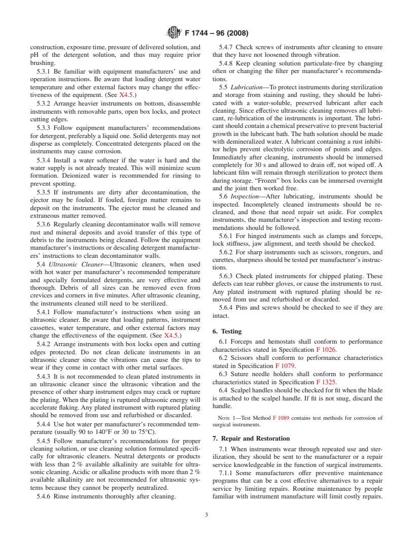 ASTM F1744-96(2008) - Standard Guide for Care and Handling of Stainless Steel Surgical Instruments