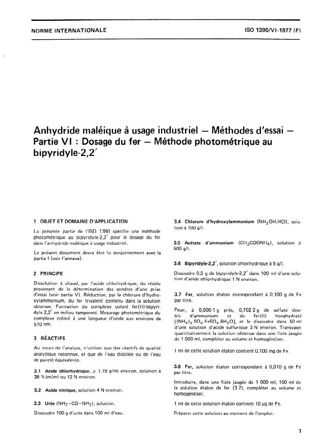 ISO 1390-6:1977 - Anhydride maléique a usage industriel -- Méthodes d'essai