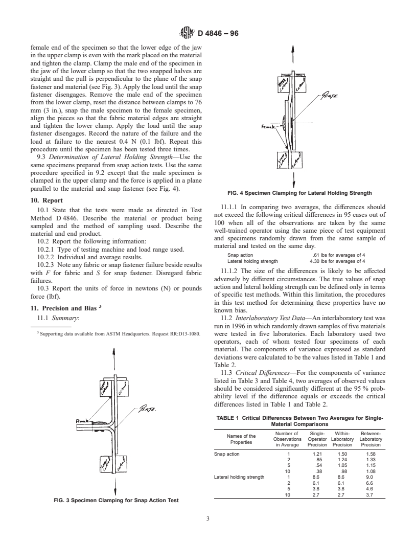 ASTM D4846-96 - Standard Test Method for Resistance to Unsnapping of Snap Fasteners