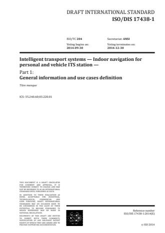 ISO 17438-1:2016 - Intelligent transport systems -- Indoor navigation for personal and vehicle ITS station