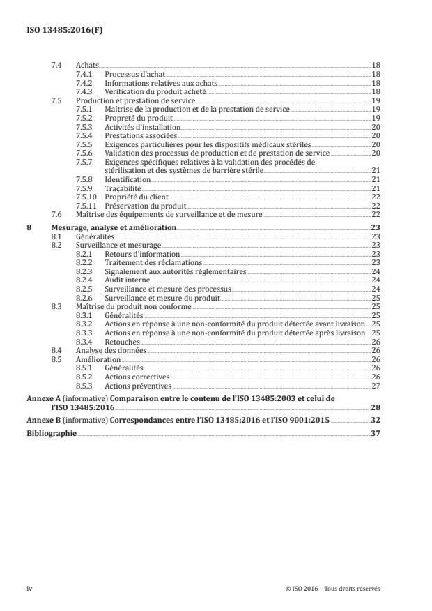 ISO 13485:2016 ISO 13485:2016 - Dispositifs médicaux -- Systèmes de management de la qualité -- Exigences à des fins réglementaires - Page 4 preview