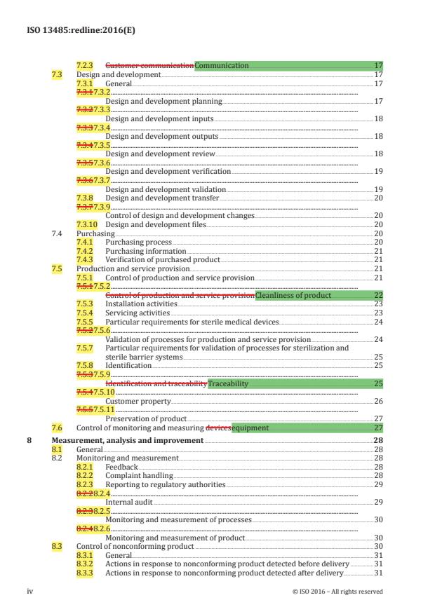 ISO 13485:2016 REDLINE ISO 13485:2016 - Medical devices -- Quality management systems -- Requirements for regulatory purposes - Page 4 preview