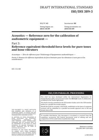 ISO 389-3:2016 - Acoustics -- Reference zero for the calibration of audiometric equipment