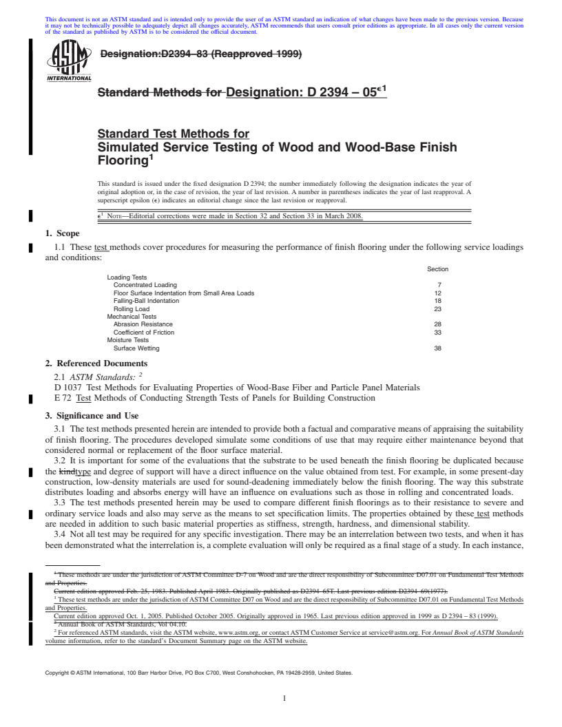 REDLINE ASTM D2394-05e1 - Standard Test Methods for  Simulated Service Testing of Wood and Wood-Base Finish Flooring