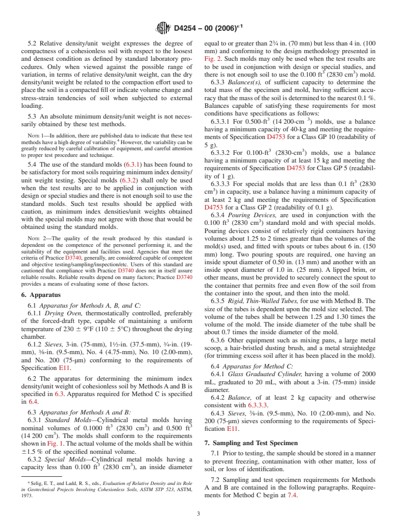 ASTM D4254-00(2006)e1 - Standard Test Methods for Minimum Index Density and Unit Weight of Soils and Calculation of Relative Density