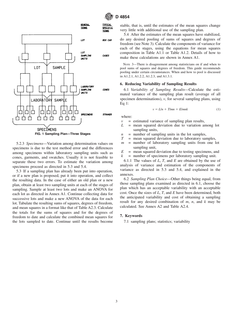 ASTM D4854-95(2001) - Standard Guide for Estimating the Magnitude of Variability from Expected Sources in Sampling Plans (Withdrawn 2009)