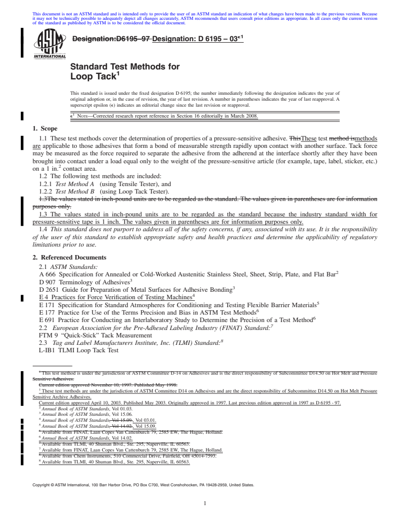 REDLINE ASTM D6195-03e1 - Standard Test Methods for Loop Tack