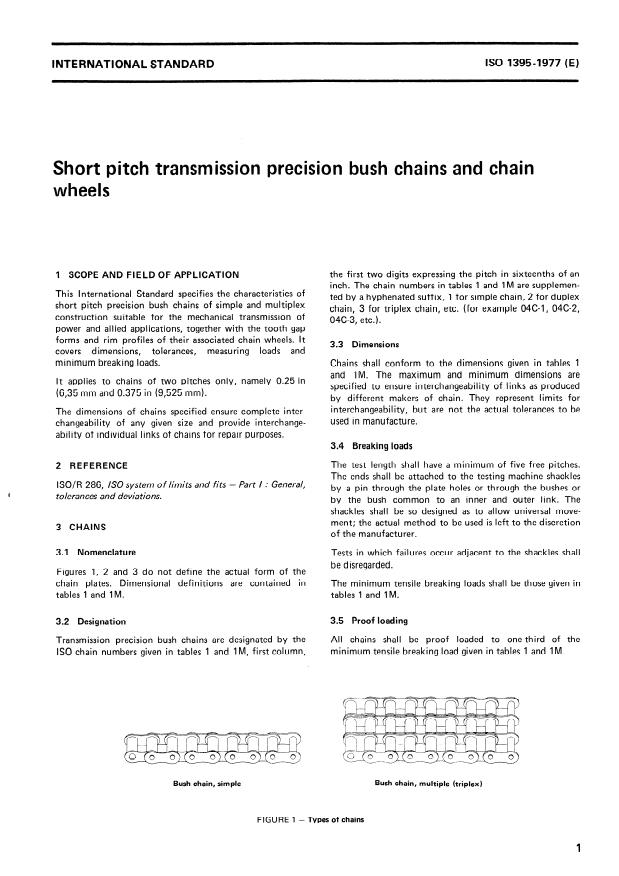 ISO 1395:1977 - Short pitch transmission precision bush chains and chain wheels