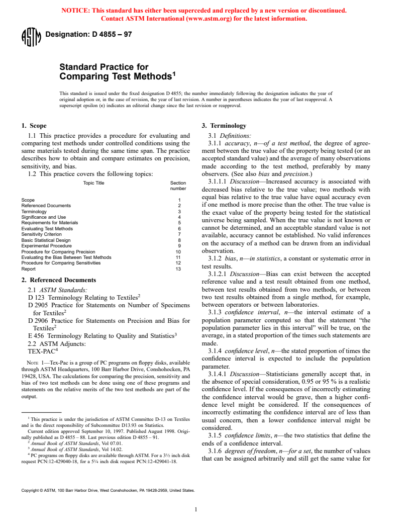 ASTM D4855-97 - Standard Practice for Comparing Test Methods