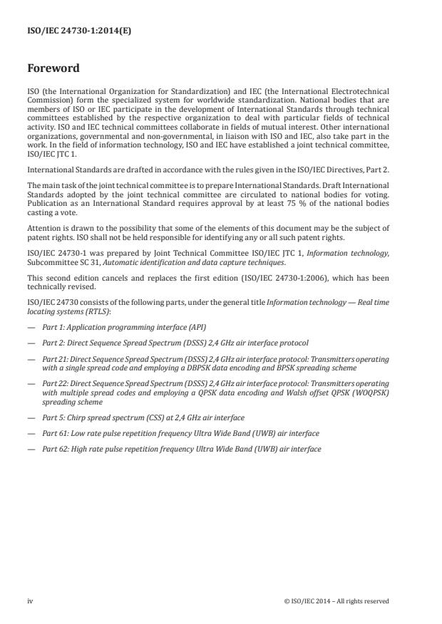 ISO/IEC 24730-1:2014 ISO/IEC 24730-1:2014 - Information technology -- Real-time locating systems (RTLS) - Page 4 preview