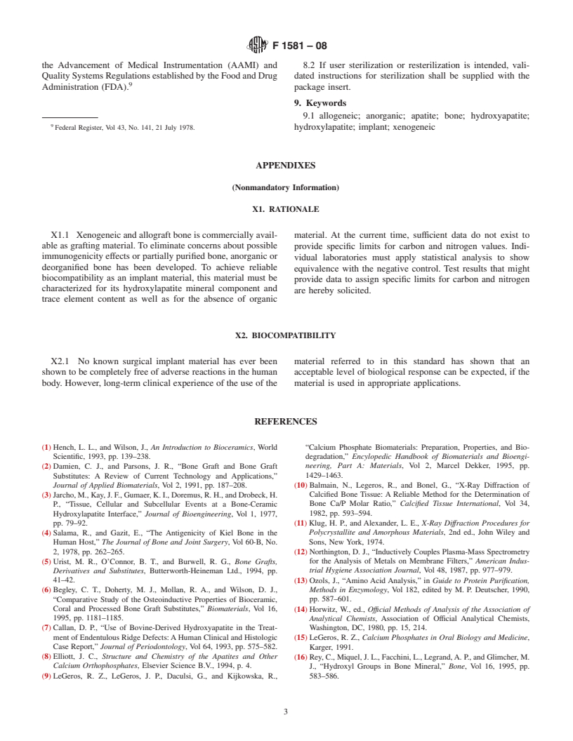 ASTM F1581-08 - Standard Specification for  Composition of Anorganic Bone for Surgical Implants