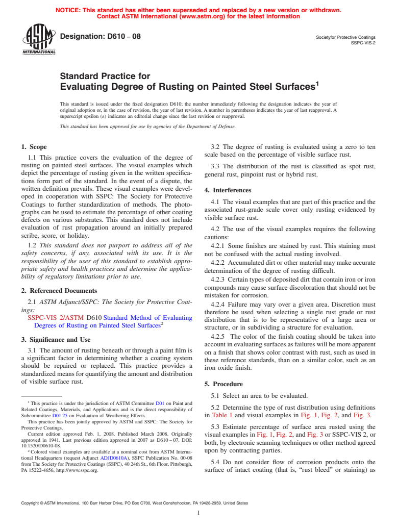 ASTM D610-08 - Standard Practice for  Evaluating Degree of Rusting on Painted Steel Surfaces