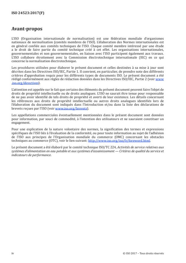 ISO 24523:2017 ISO 24523:2017 - Activités de service relatives aux systemes d'alimentation en eau potable et aux systemes d'assainissement -- Lignes directrices pour le benchmarking des services publics de l'eau - Page 4 preview