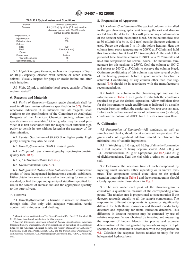 ASTM D4457-02(2008) - Standard Test Method for  Determination of Dichloromethane and 1,1,1-Trichloroethane in Paints    and Coatings by Direct Injection into a Gas Chromatograph