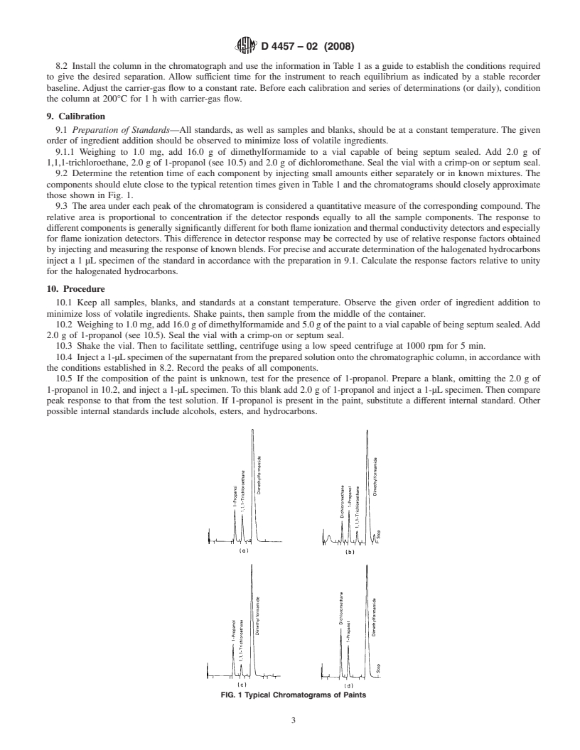 REDLINE ASTM D4457-02(2008) - Standard Test Method for  Determination of Dichloromethane and 1,1,1-Trichloroethane in Paints    and Coatings by Direct Injection into a Gas Chromatograph