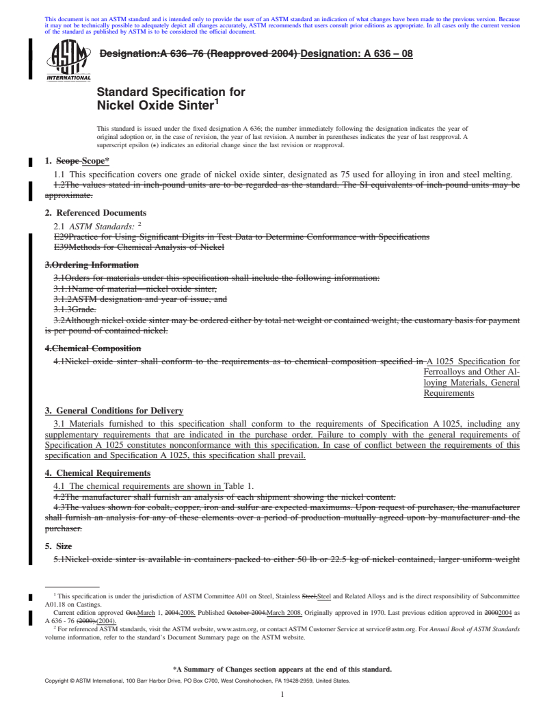 REDLINE ASTM A636-08 - Standard Specification for  Nickel Oxide Sinter