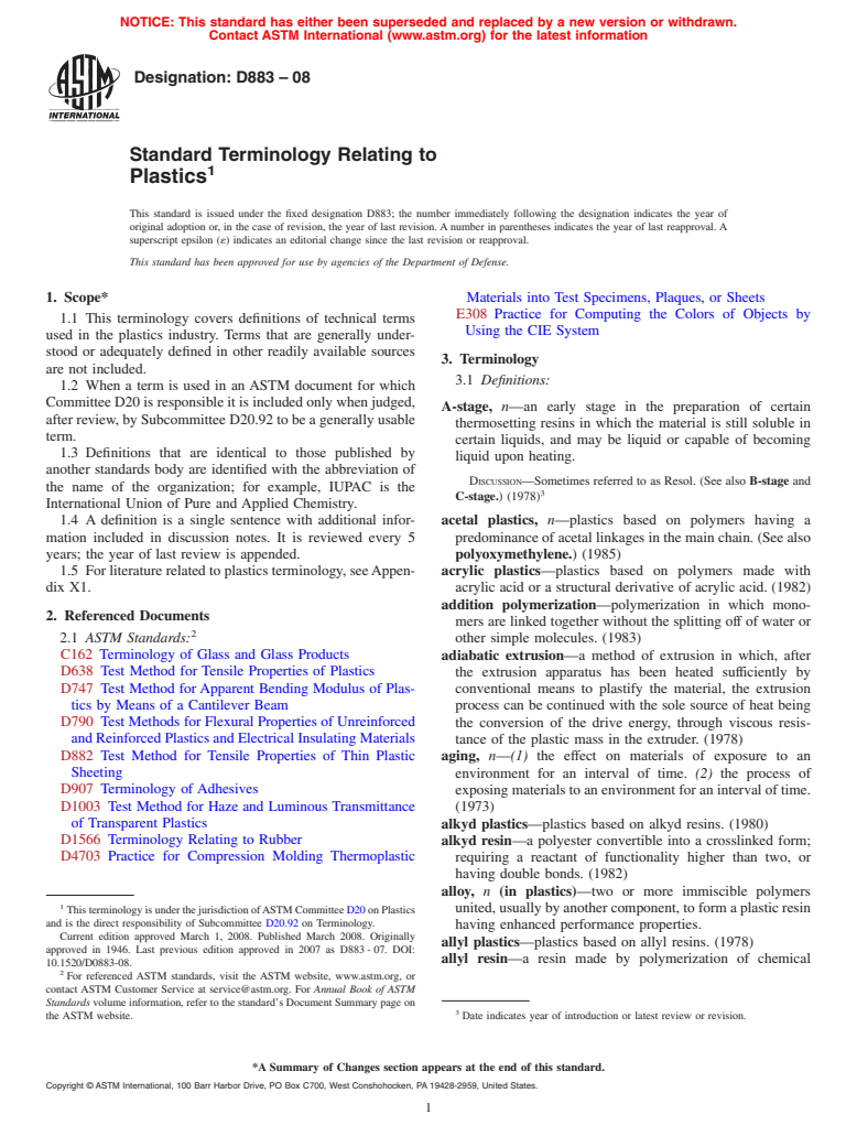 ASTM D883-08 - Standard Terminology Relating to Plastics