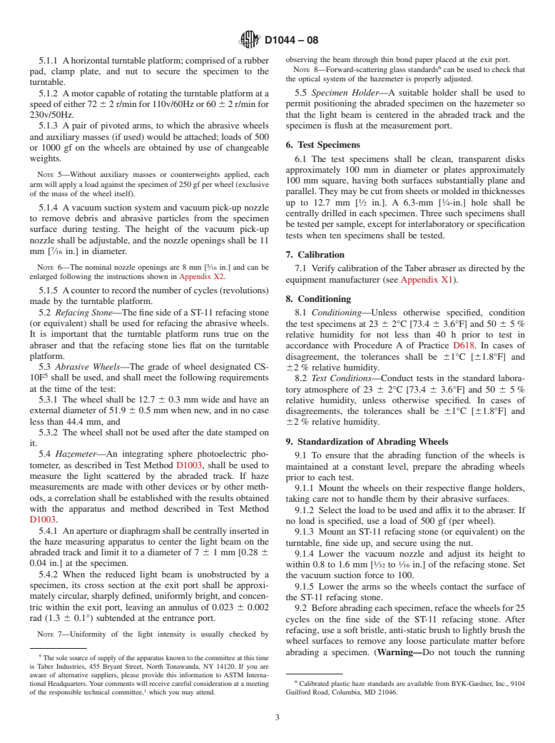 ASTM D1044-08 - Standard Test Method for  Resistance of Transparent Plastics to Surface Abrasion