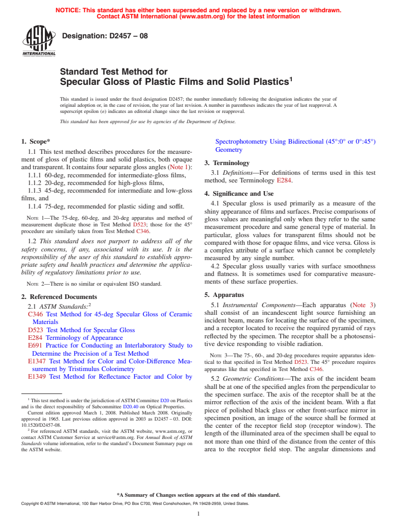 ASTM D2457-08 - Standard Test Method for Specular Gloss of Plastic Films and Solid Plastics