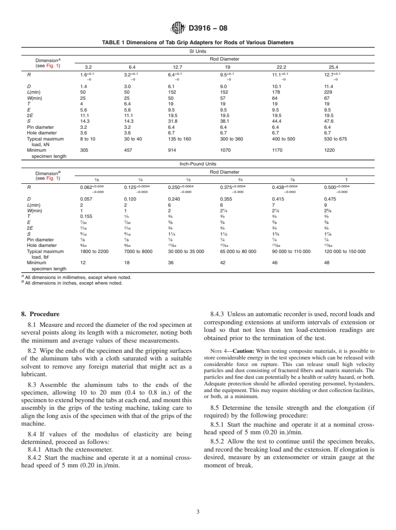 ASTM D3916-08 - Standard Test Method for  Tensile Properties of Pultruded Glass-Fiber-Reinforced Plastic Rod