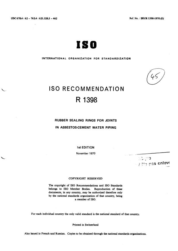ISO/R 1398:1970 - Withdrawal of ISO/R 1398-1970