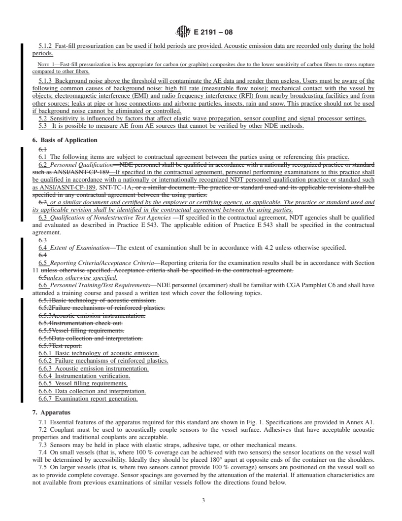 REDLINE ASTM E2191-08 - Standard Practice for Examination of Gas-Filled Filament-Wound Composite Pressure Vessels Using Acoustic Emission