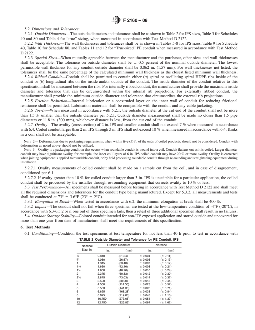 REDLINE ASTM F2160-08 - Standard Specification for Solid Wall High Density Polyethylene (HDPE) Conduit Based on Controlled Outside Diameter (OD)