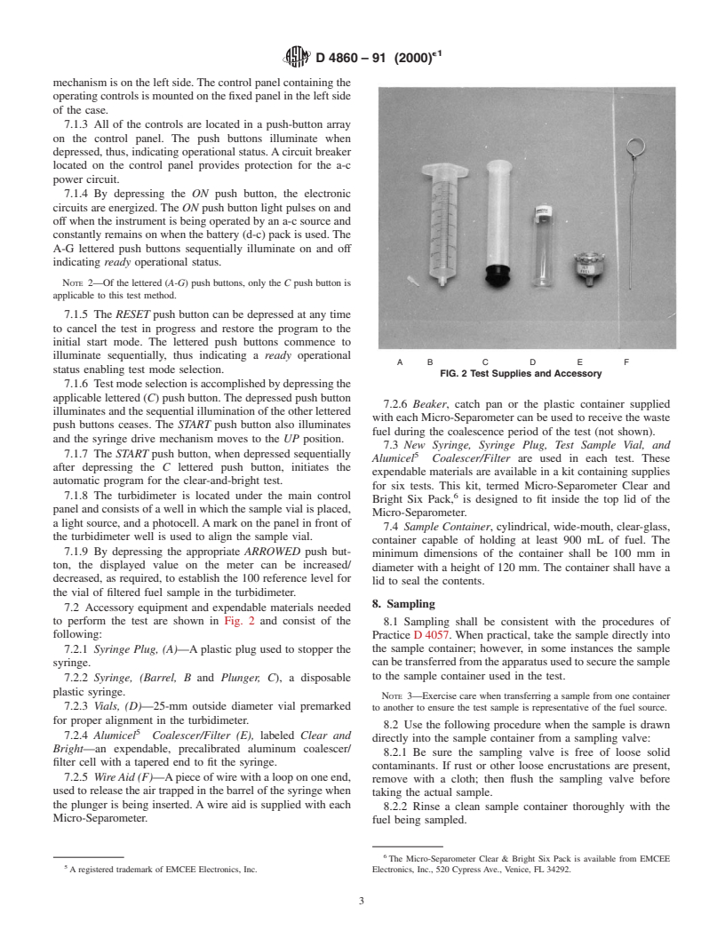 ASTM D4860-91(2000)e1 - Standard Test Method for Free Water and Particulate Contamination in Mid-Distillate Fuels (Clear and Bright Numerical Rating)