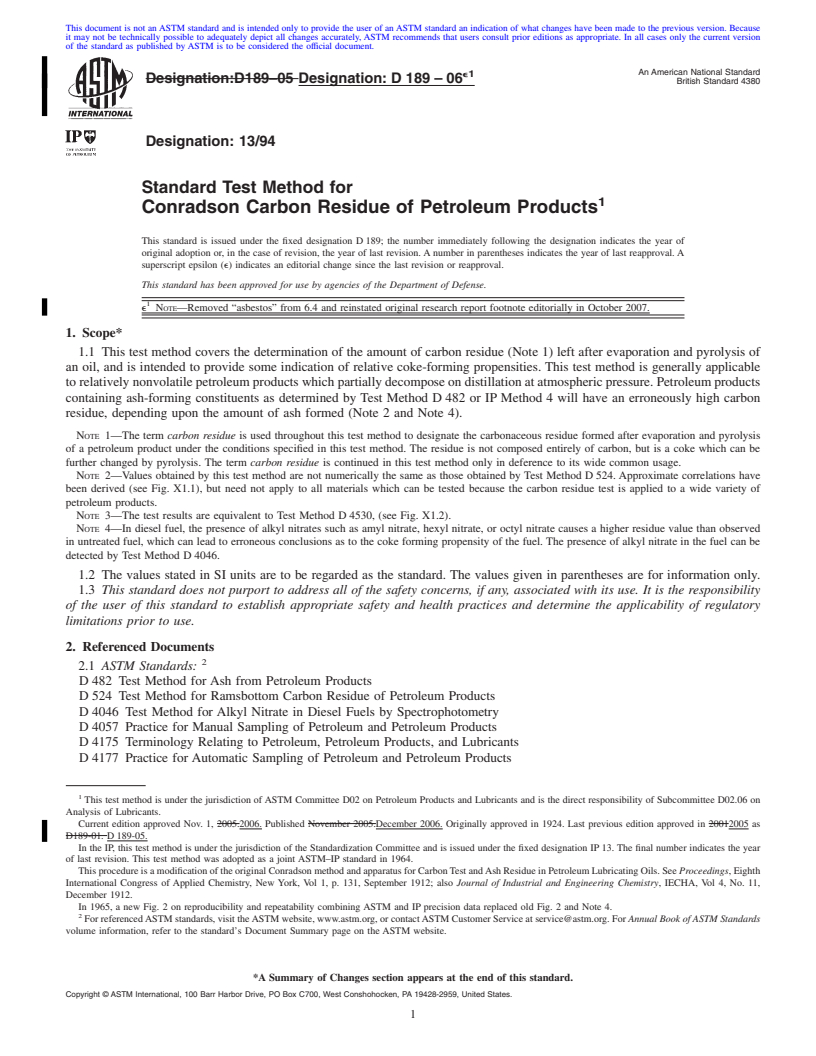 REDLINE ASTM D189-06e1 - Standard Test Method for Conradson Carbon Residue of Petroleum Products