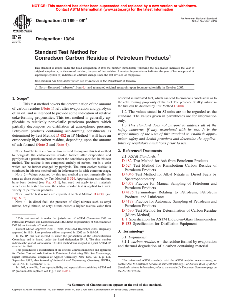 ASTM D189-06e1 - Standard Test Method for Conradson Carbon Residue of Petroleum Products