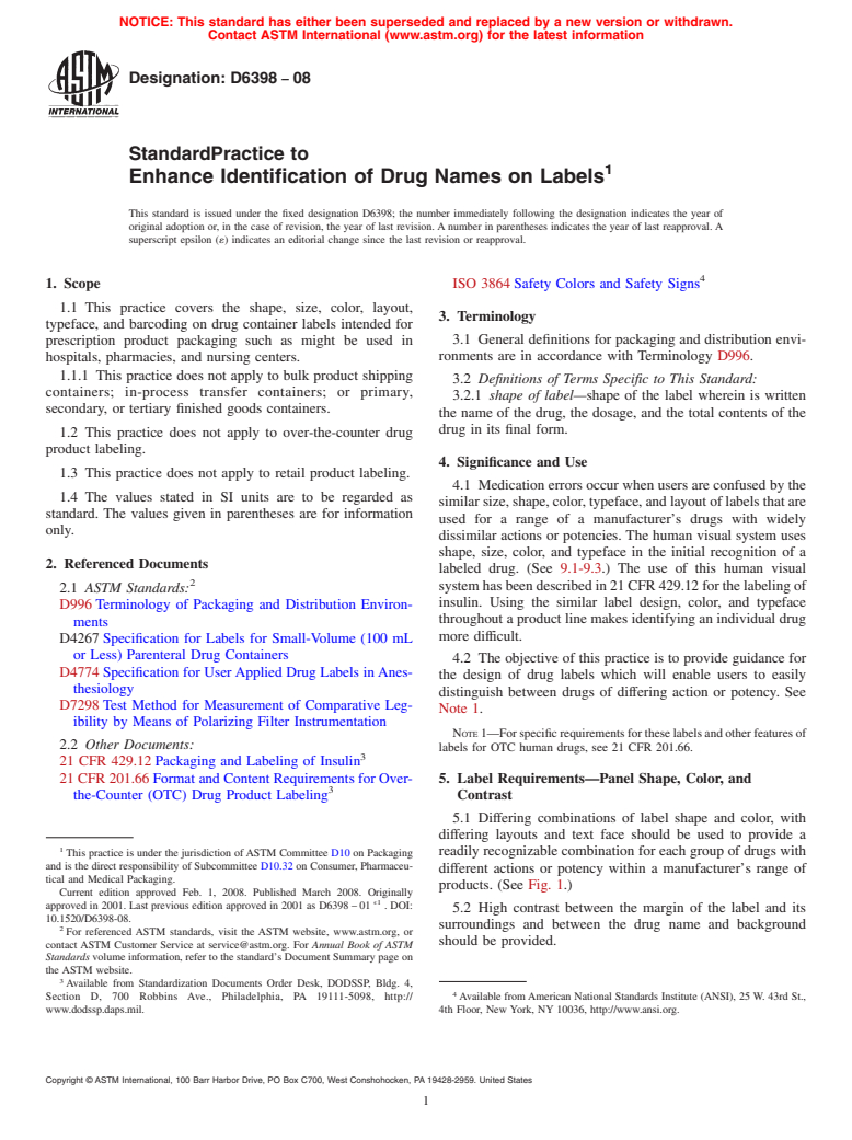 ASTM D6398-08 - Standard Practice to Enhance Identification of Drug Names on Labels