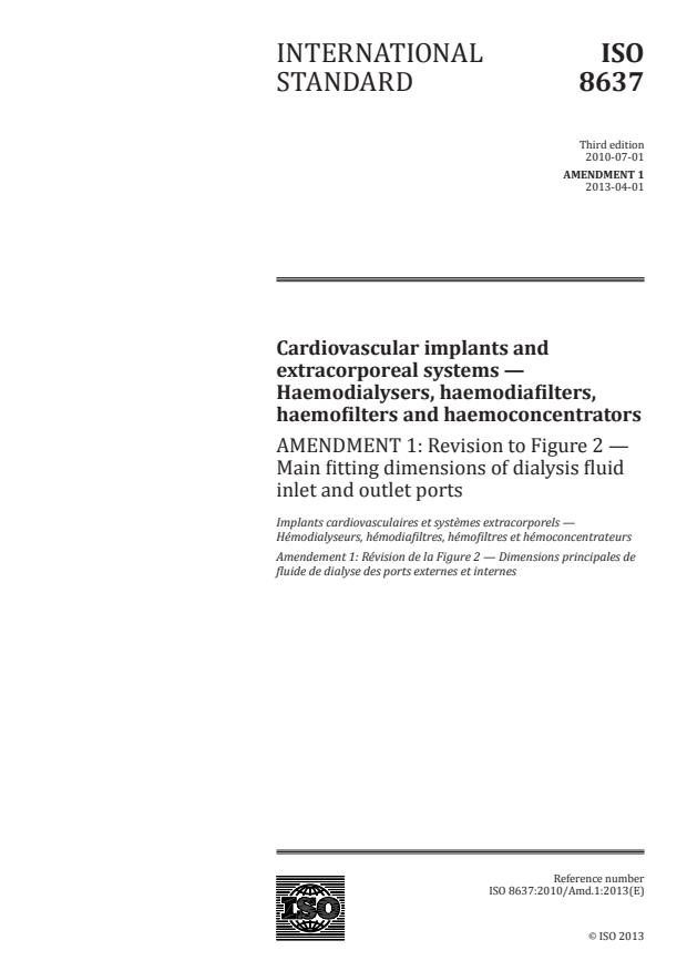 ISO 8637:2010/Amd 1:2013 - Revision to Figure 2 -- Main fitting dimensions of dialysis fluid inlet and outlet ports