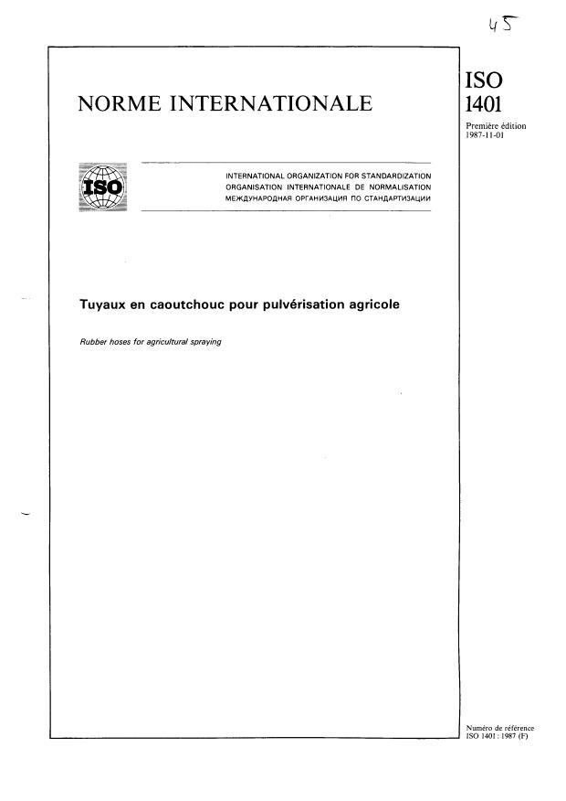 ISO 1401:1987 - Tuyaux en caoutchouc pour pulvérisation agricole